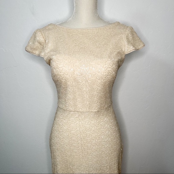 Bill Levkoff Ivory Sequined Evening Formal Maxi Dress Gown Size 2 scoop Back - Picture 4 of 12